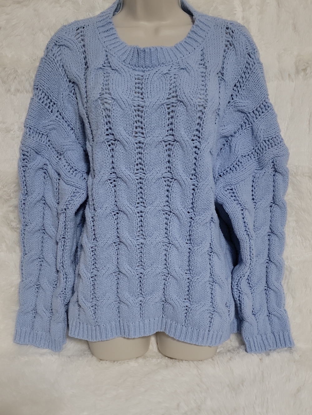 Cable Knit Crewneck Pullover Blue – Women’s L